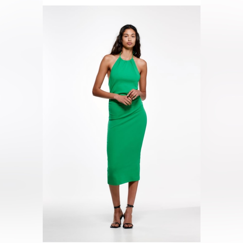 NWT Zara Green Midi Halter Dress